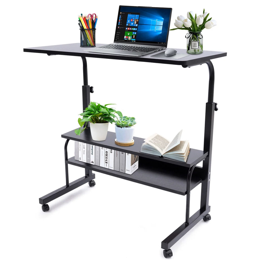C-Shaped Rolling Sofa Side Table with Shelves Height Adjustable H6826