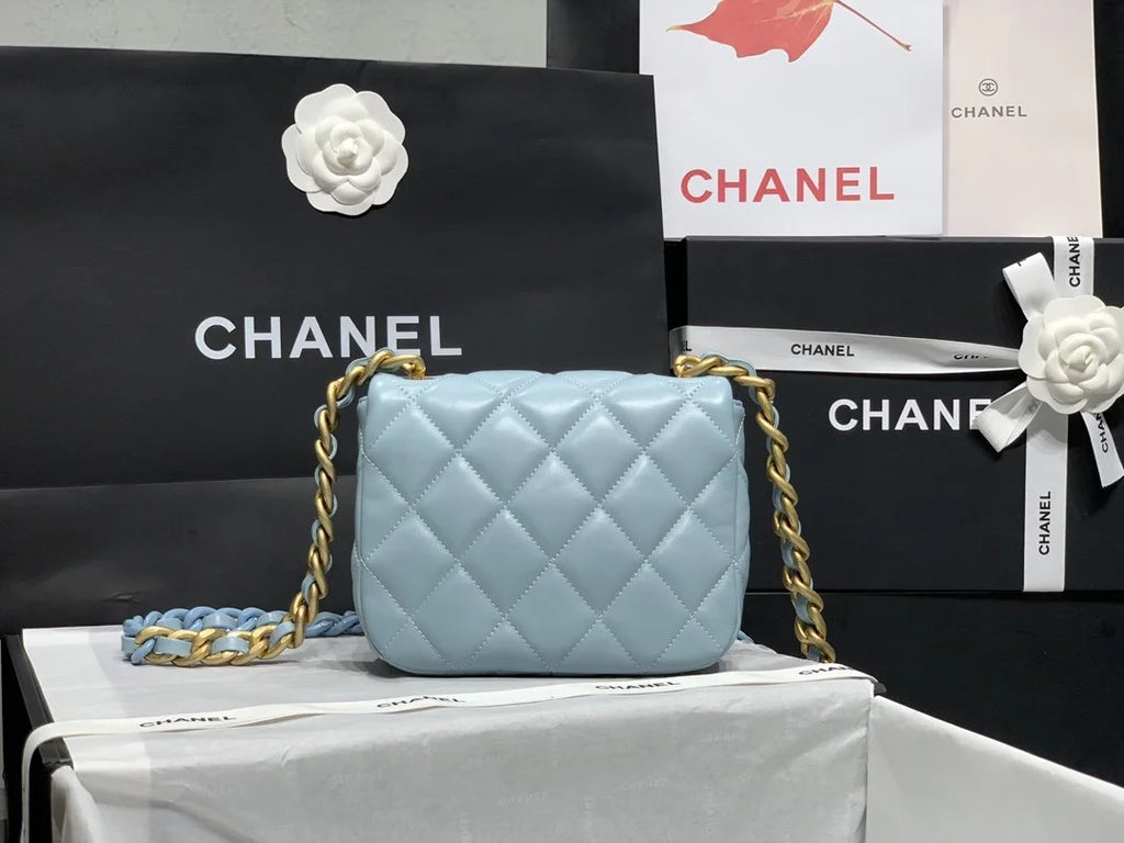 Mini Flap Bag Gold-Tone Metal Blue Bag X7467