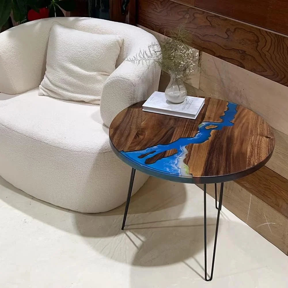 Round Teak Wood Resin Coffee Table F3274