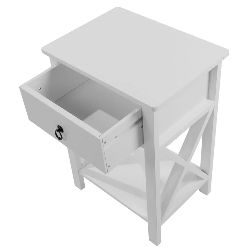 Set of 2 White Wood Nightstand with A Drawer P13992