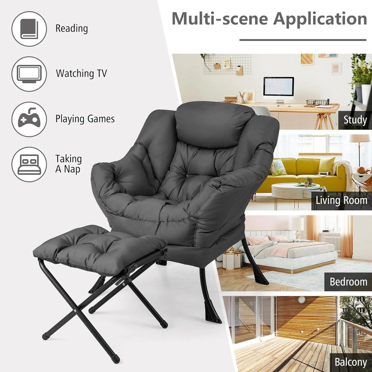 Gray Upholstered Accent Chair with Ottoman T493687