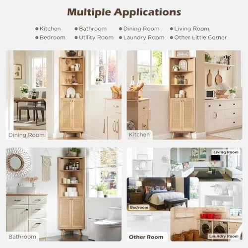 Natural Rattan Bathroom Floor Cabinet with Sliding Door & 3 Drawers S998266