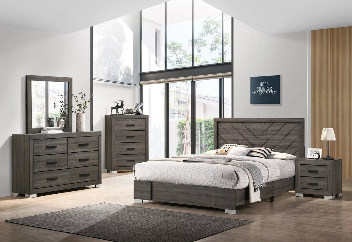 Queen Size 4pc Bedroom Furniture Set with Dresser Mirror Nightstand C694