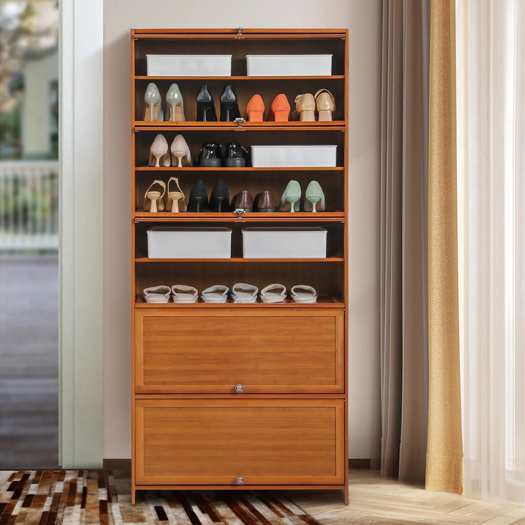 Bamboo 11 Tiers 50 Pairs Shoes Rack with Door N757002