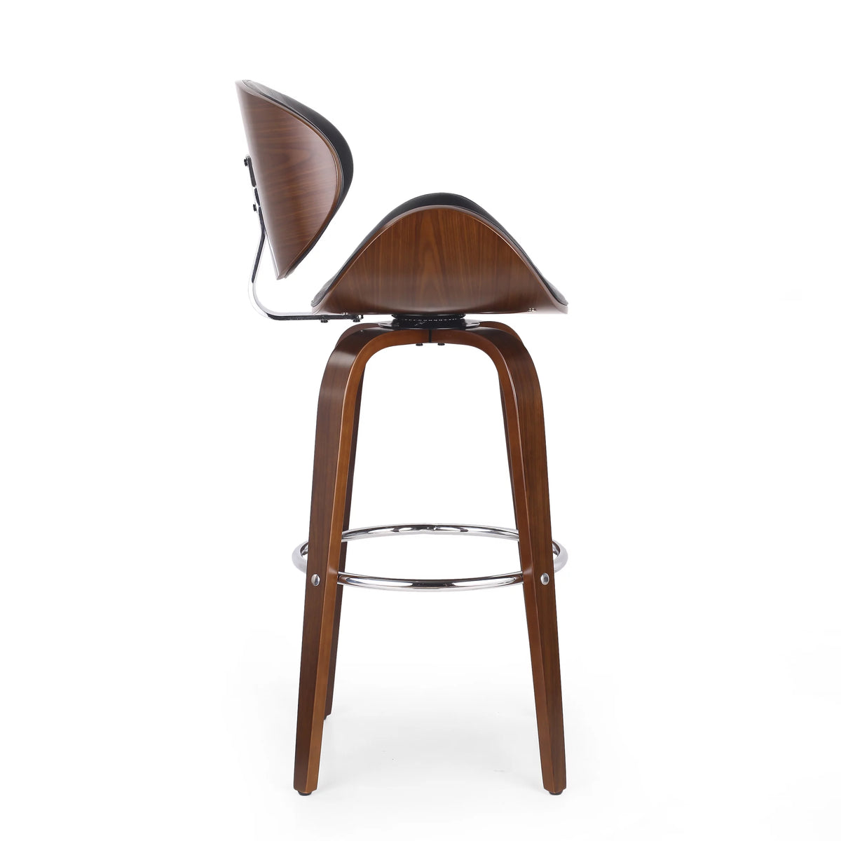 Mid Century Modern Faux Leather Wood Swivel Barstool F6811