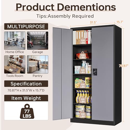 Metal Garage Storage Cabinet with Lock, 36" Tall 2 Door 2 Adjustable Shelves U654