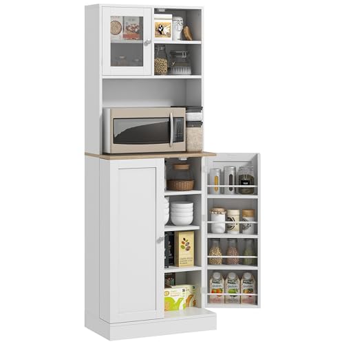 White Kitchen Pantry Cabinet with Microwave Shelf and 8 Door Storage S5929