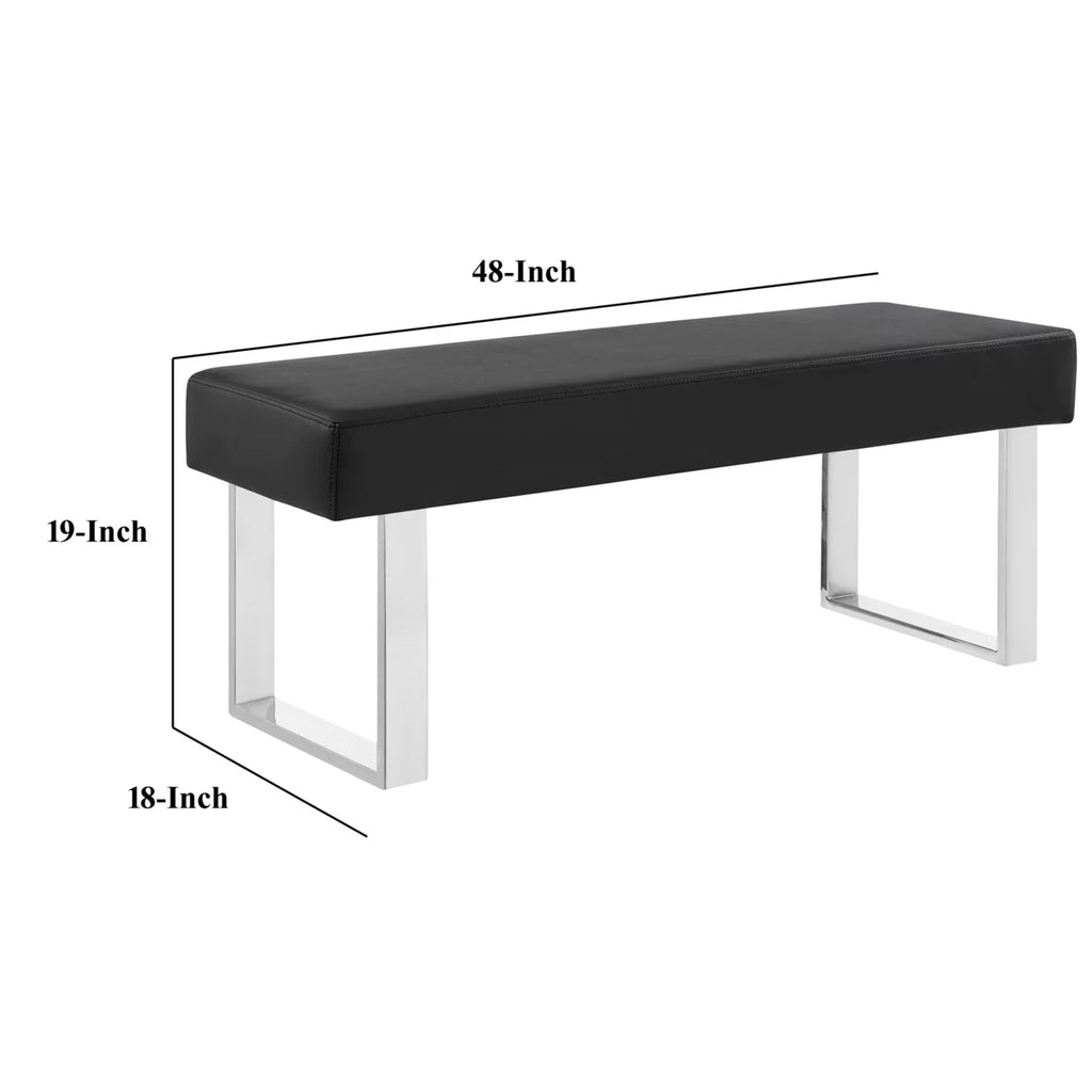 48 Inch Black Leatherette Bench with Metal Frame X200826