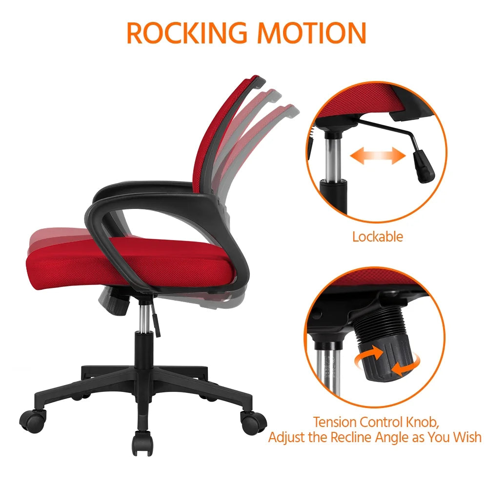 Red Mesh Office Chair with Armrest, Set of 2 L646