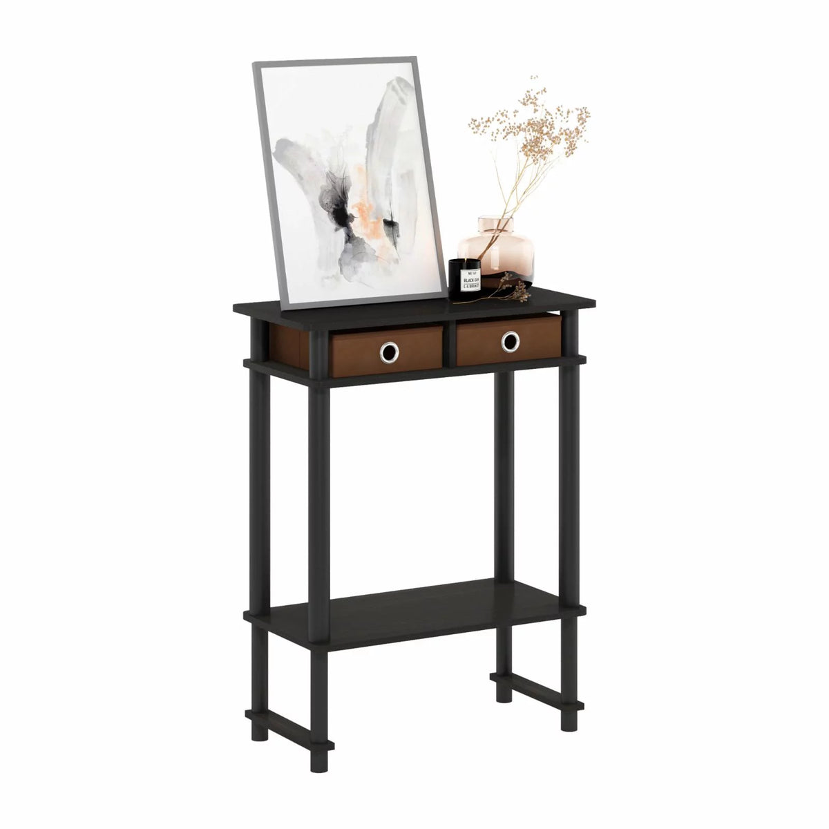 Espresso Brown Console Table with Bin A5332