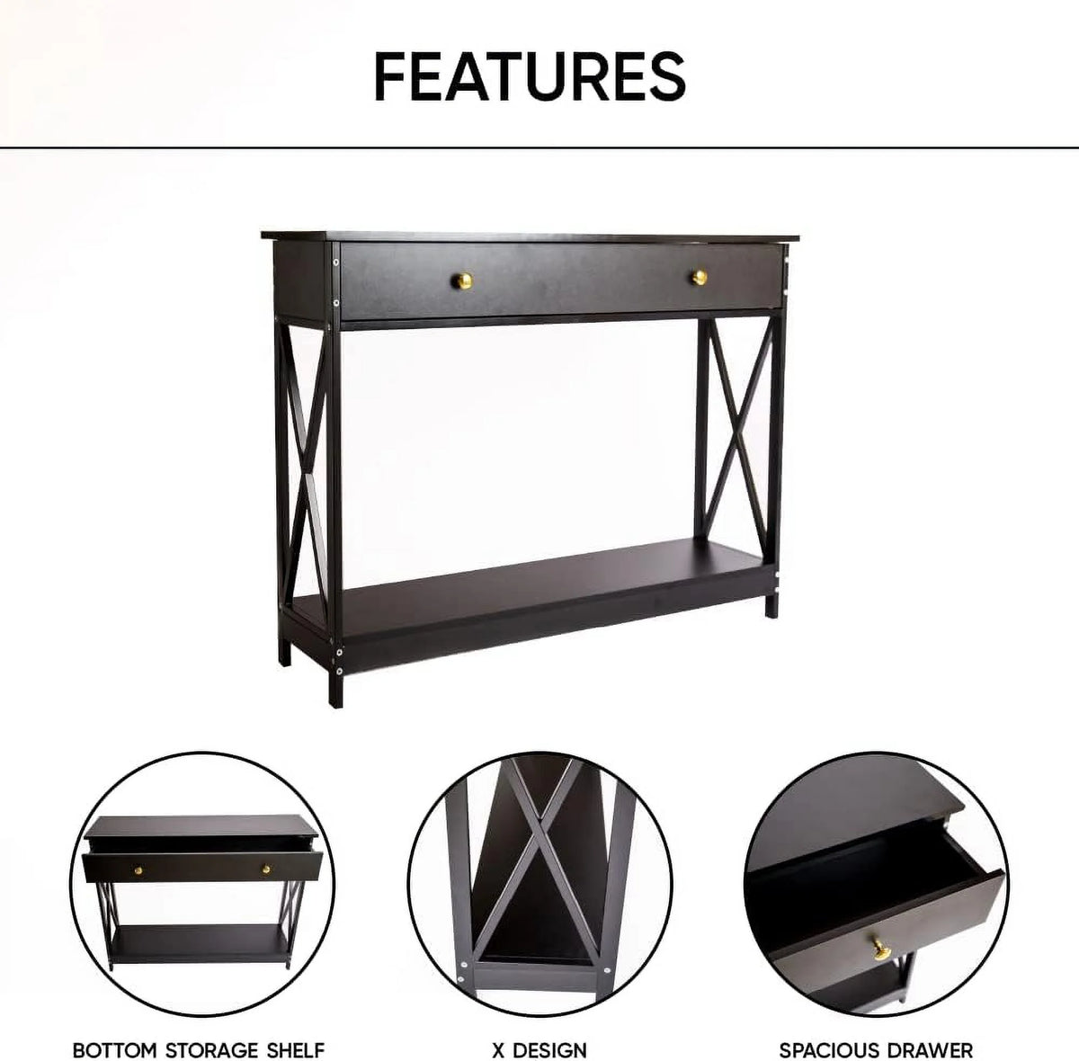 Narrow Wood Entryway Sofa Table with One Large Drawer X64281