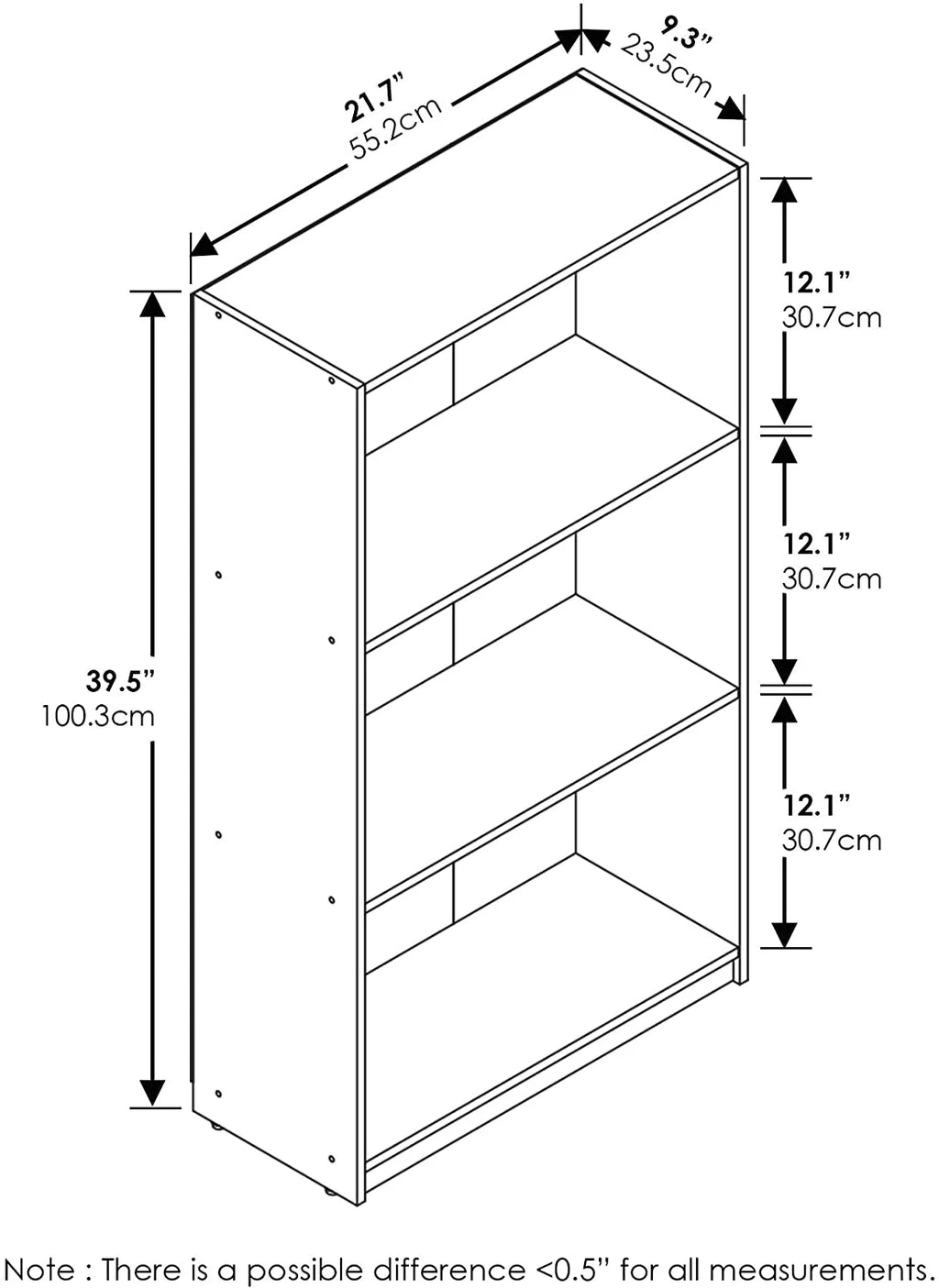 3-Tier Natural Oak Bookcase Storage Shelves W56532