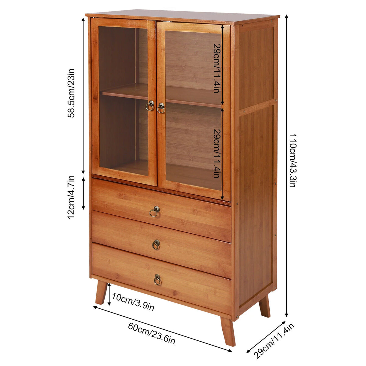 Bamboo Storage Cabinet 3 Drawers 2 Doors Y5402
