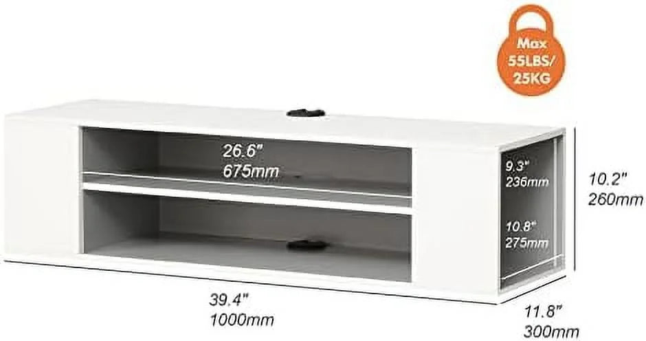 Floating TV Stand with LED Lights Wall Mounted Grey White 39.4 Inch P654
