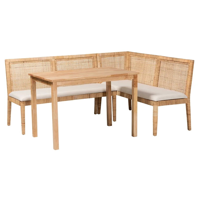 Light Honey Rattan 3-Piece Dining Nook Set A804