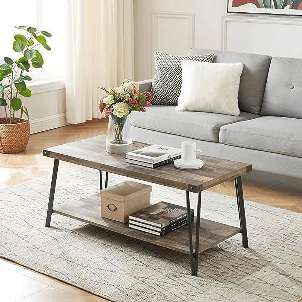Brown Rectangular Coffee Table with Metal Frame F545544