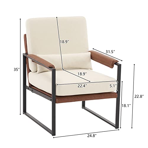 Beige Linen Accent Chair with Metal Legs and Pillow O839