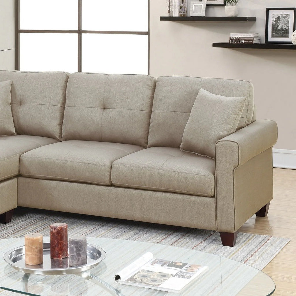 2 Piece Fabric Compact Sectional Sofa Set in Beige E1280