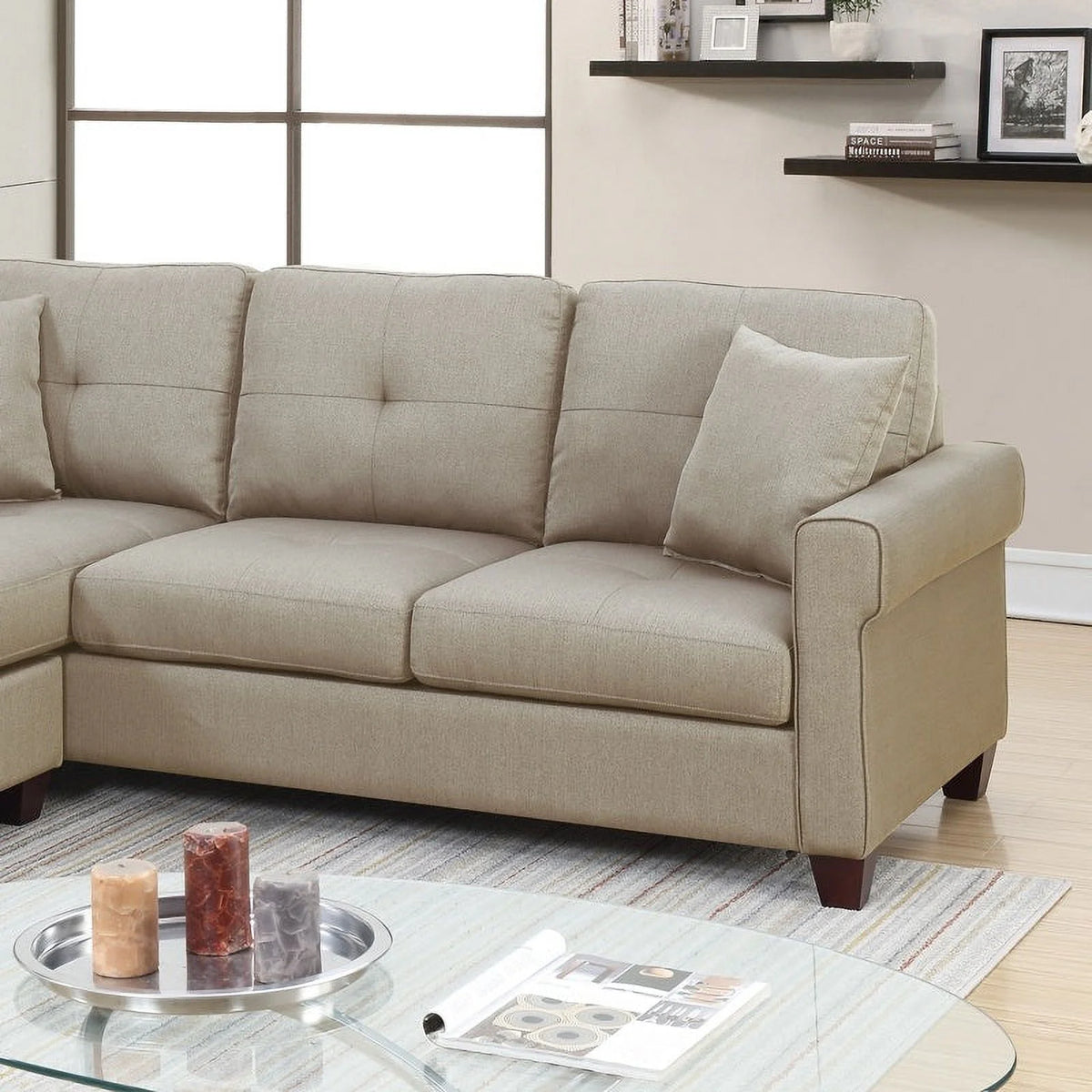2 Piece Fabric Compact Sectional Sofa Set in Beige E1280