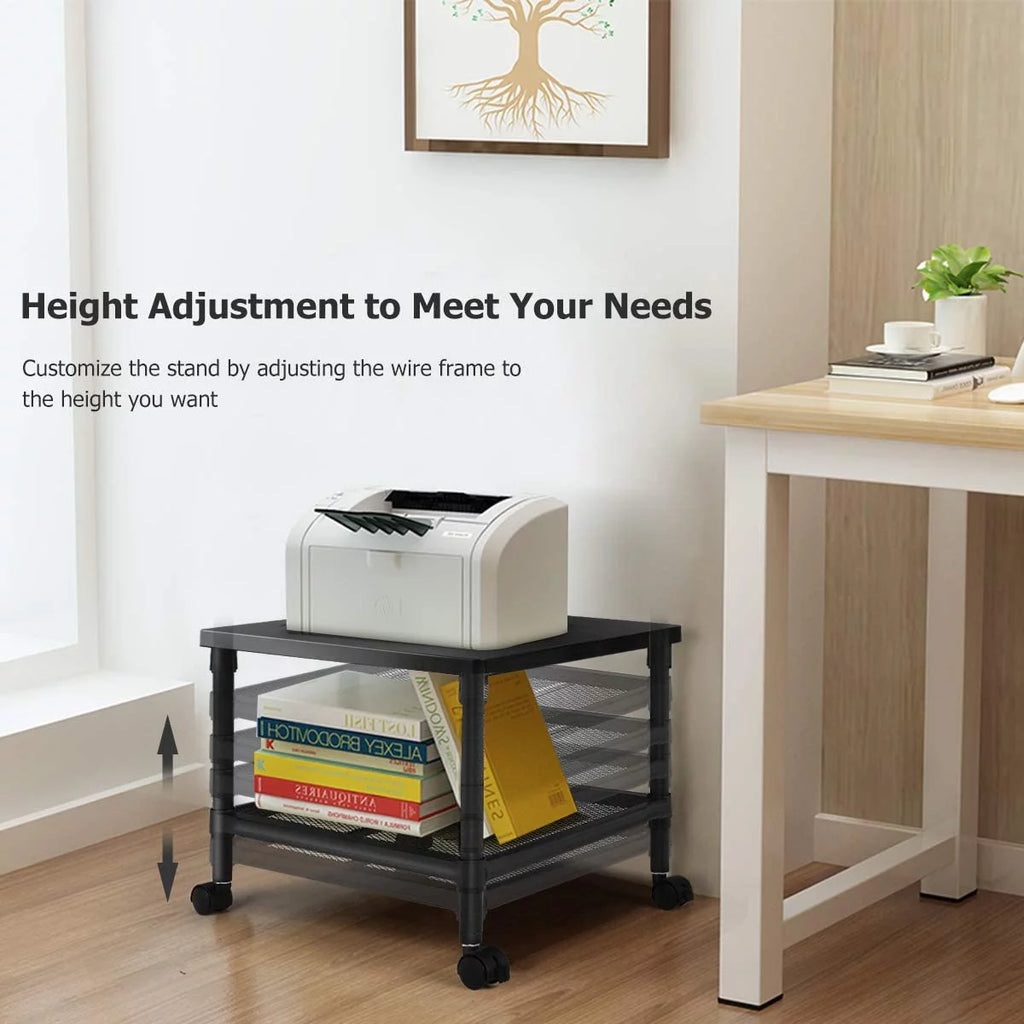 2-Tier Printer Stand with Wheels and Metal Frame B481