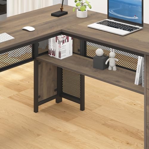 L Shaped Desk with Drawers, 59 Inch K687727