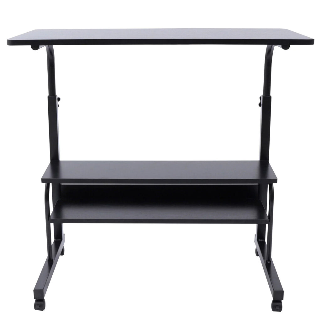 C-Shaped Rolling Sofa Side Table with Shelves Height Adjustable H6826