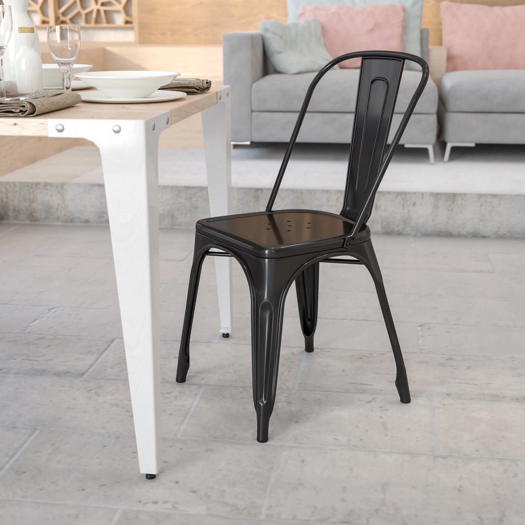 Black Metal Stackable Chair J478