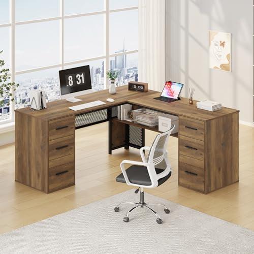 L Shaped Desk with Drawers, 59 Inch K687727