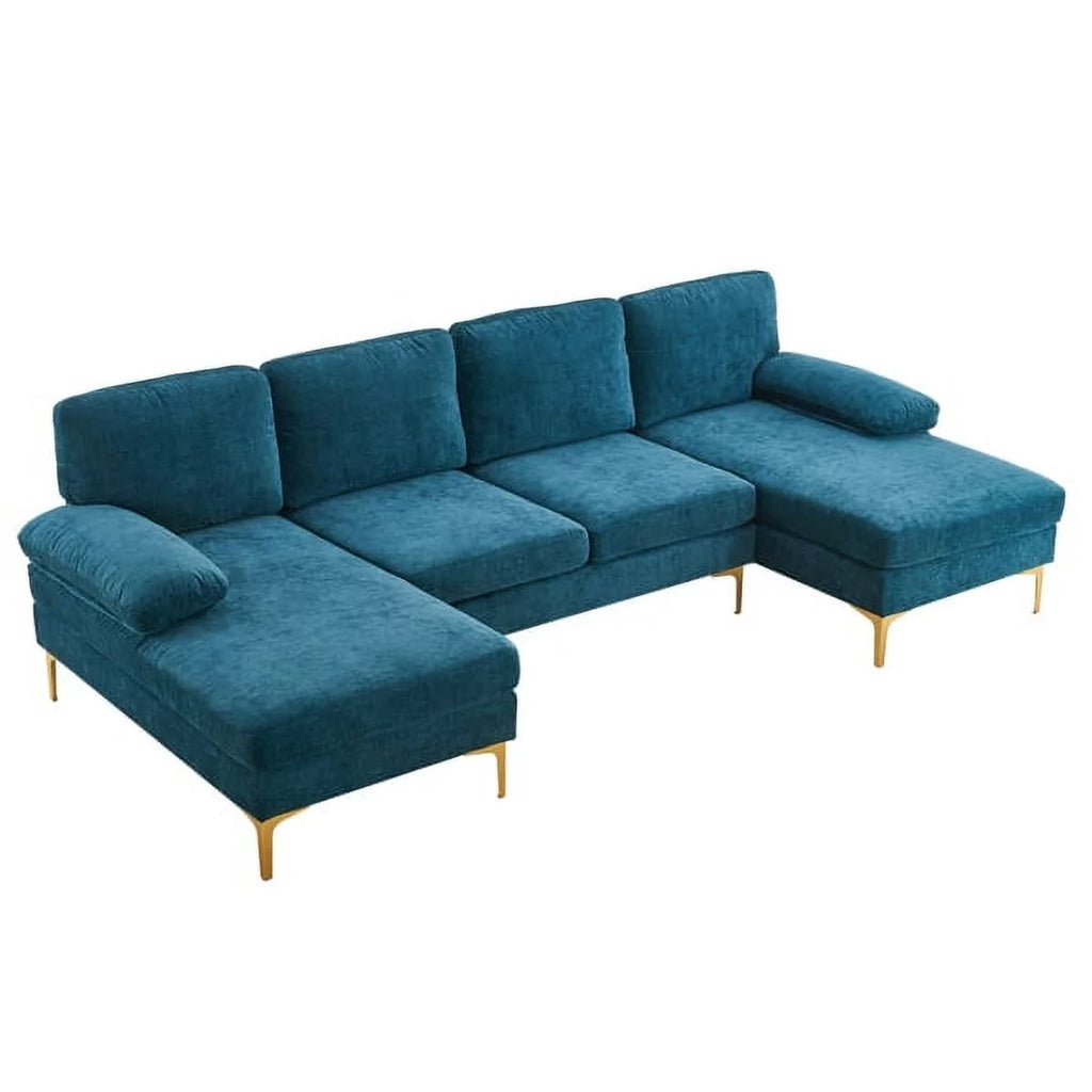 Dark Blue Chenille Convertible Sectional Sofa R49543