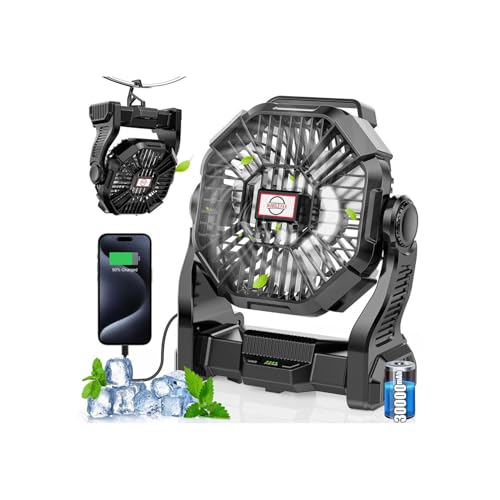 30000mAh Rechargeable Portable Camping Fan with LED Lantern P11514
