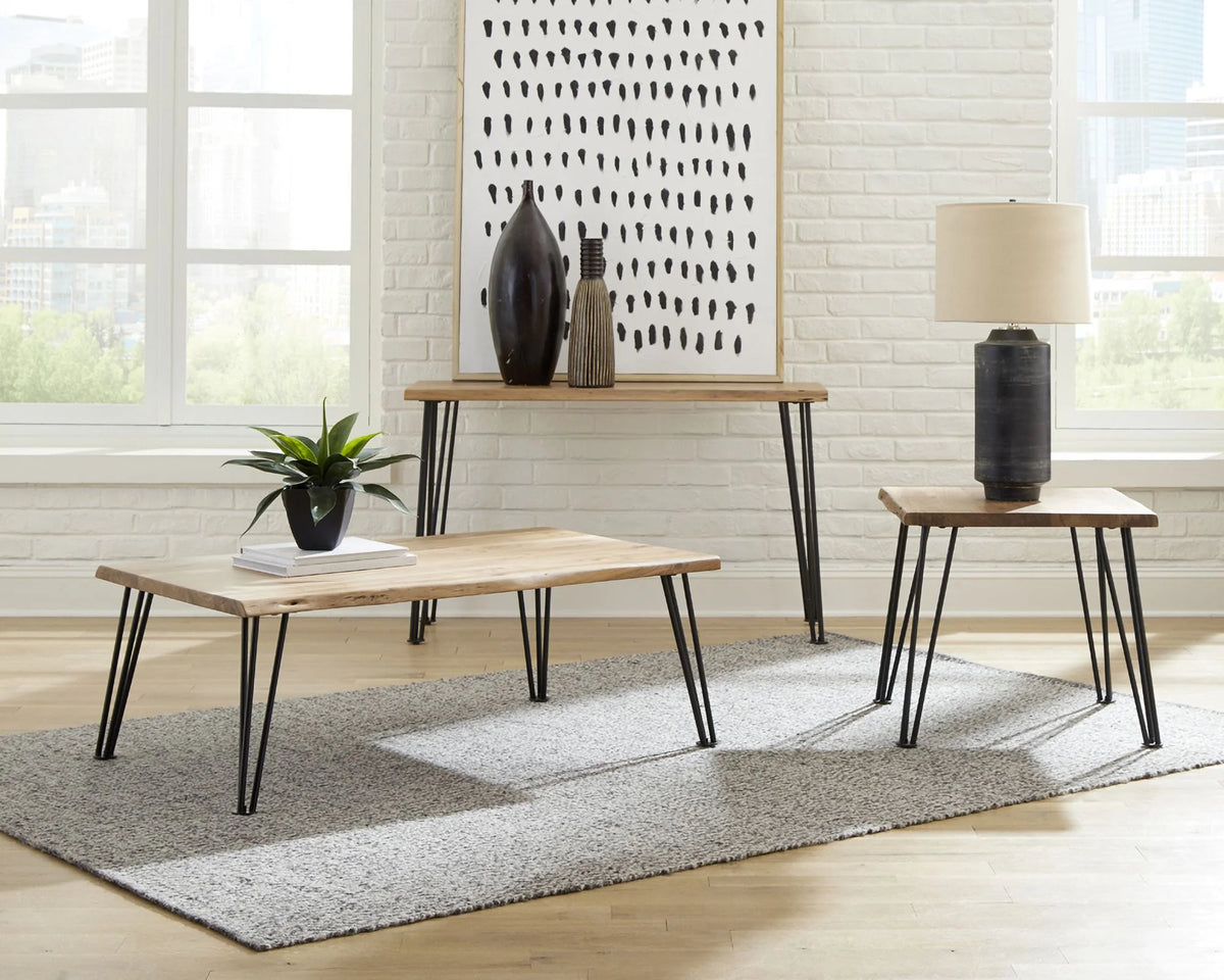 End Table with Hairpin Leg Natural and Matte Black I199
