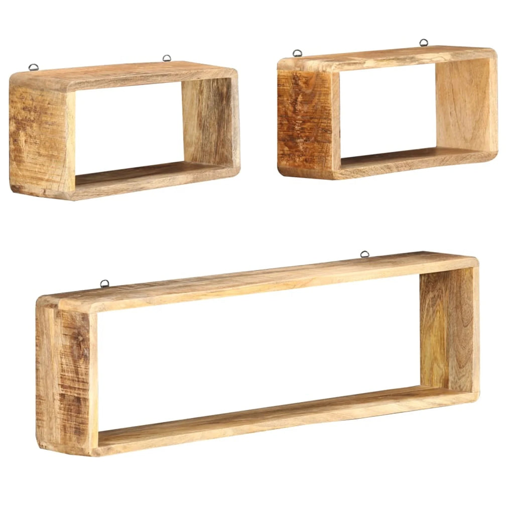 3 Piece Solid Mango Wood Wall Cube Shelf Set K4716