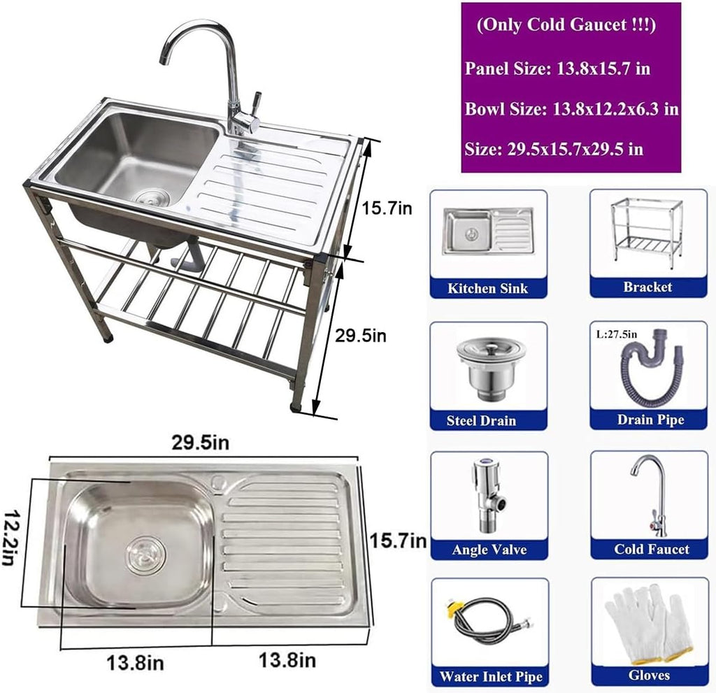 Stainless Steel Utility Sink Set with Faucet C5035