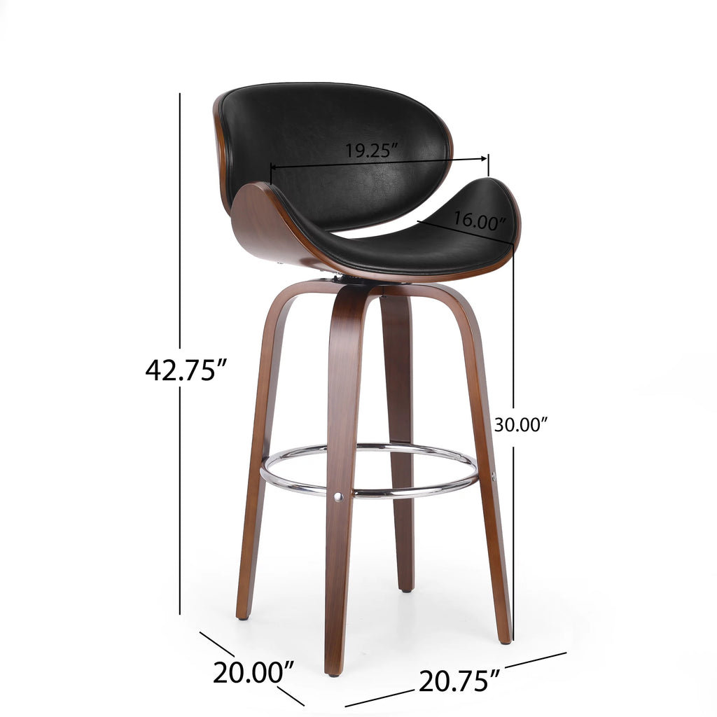 Mid Century Modern Faux Leather Wood Swivel Barstool F6811