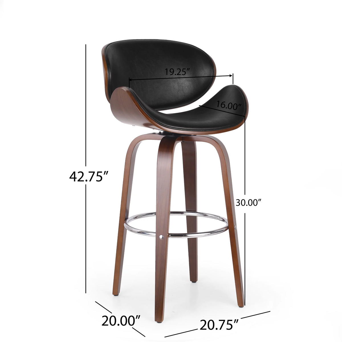 Mid Century Modern Faux Leather Wood Swivel Barstool F6811