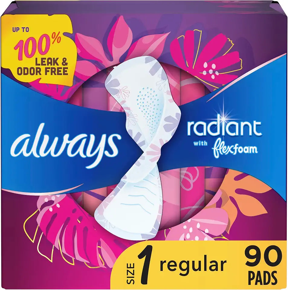 Feminine Pads with Wings, Size 1 Regular Absorbency, 90 Count Q48912