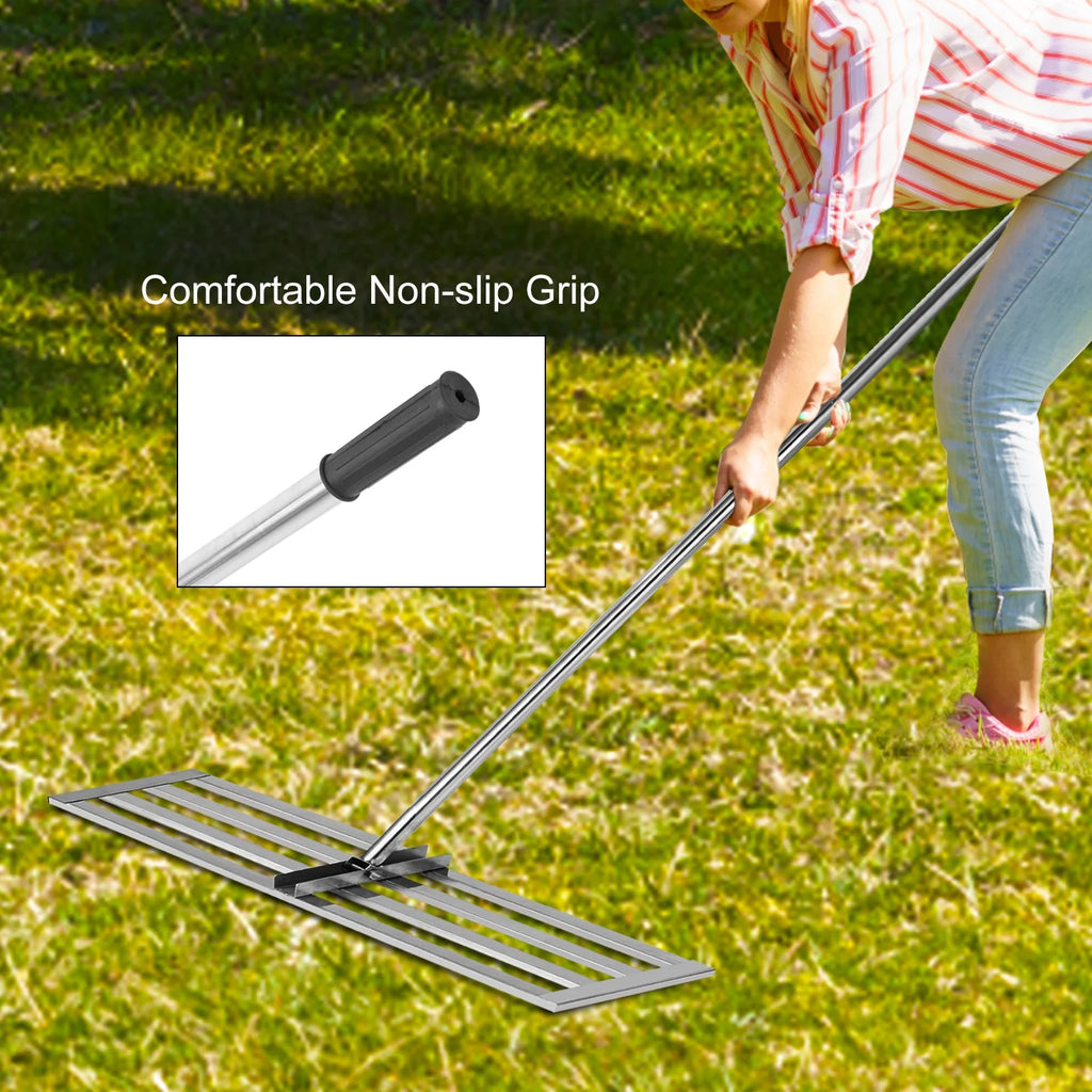 30 x 10in Stainless Steel Lawn Leveling Rake with 77 in Handle N563
