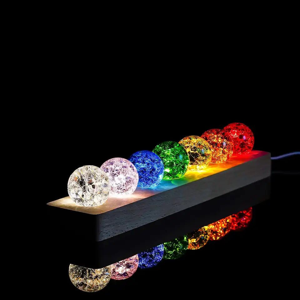 Ice Cracked Balls with LED Wooden Base 40mm Healing Sphere Balls Set Z506911