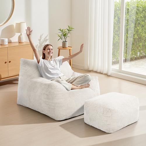 3FT Green Corded Fabric Bean Bag Chair with Ottoman U76236
