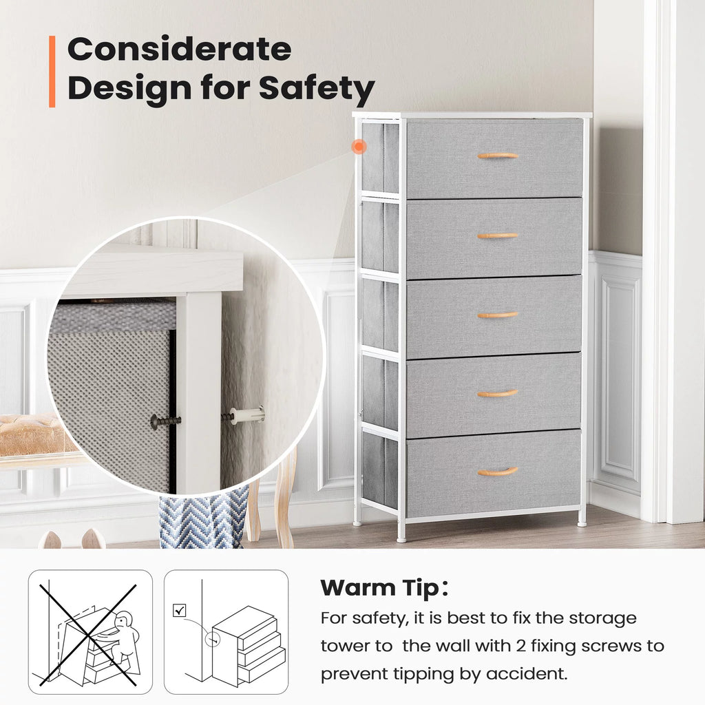 Light Gray 5 Drawers Vertical Dresser T506128
