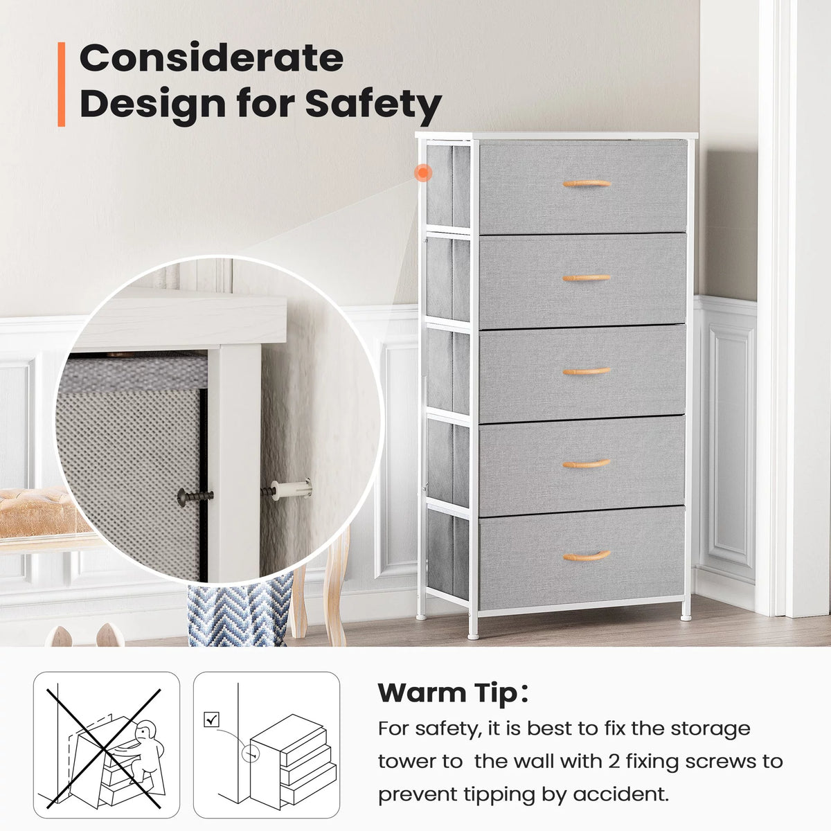 Light Gray 5 Drawers Vertical Dresser T506128