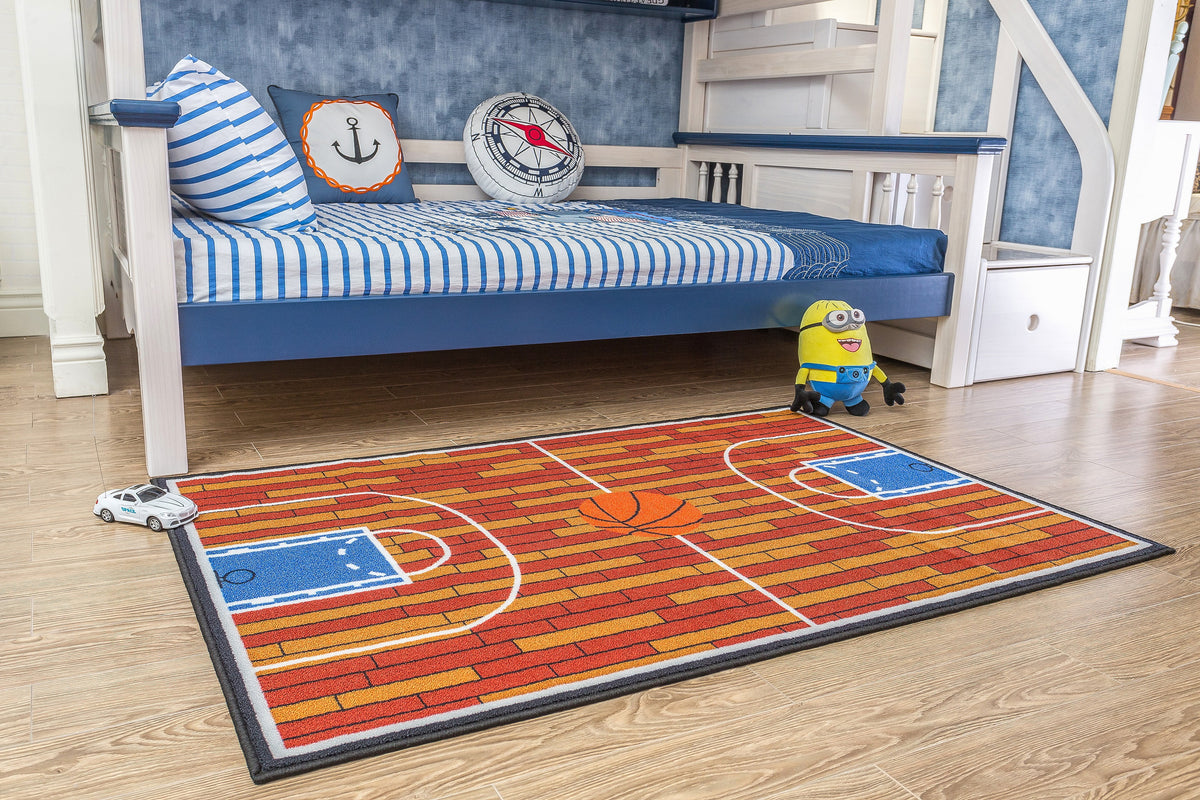 Rust Basketball Childrens Play Area Rug V5763