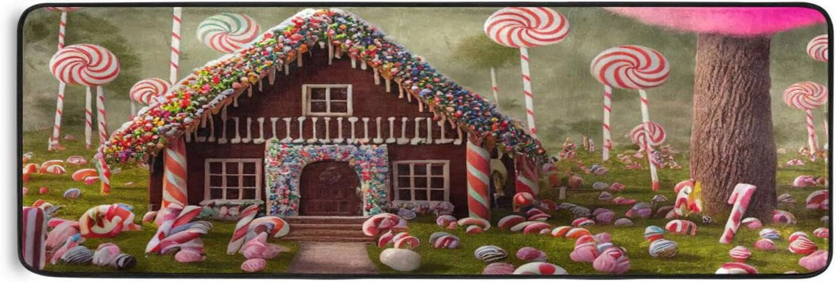 Candy Gingerbread House 2'x6' Non Slip Washable Runner Rug J3162