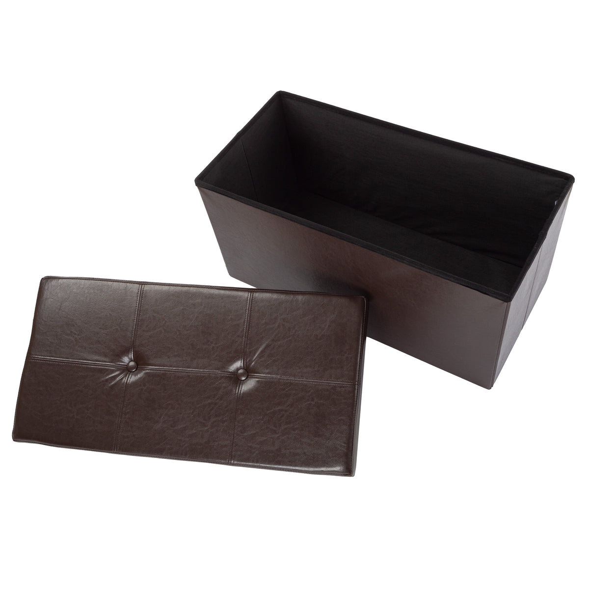 Brown Faux Leather Folding Storage Ottoman with Removable Bin X298597