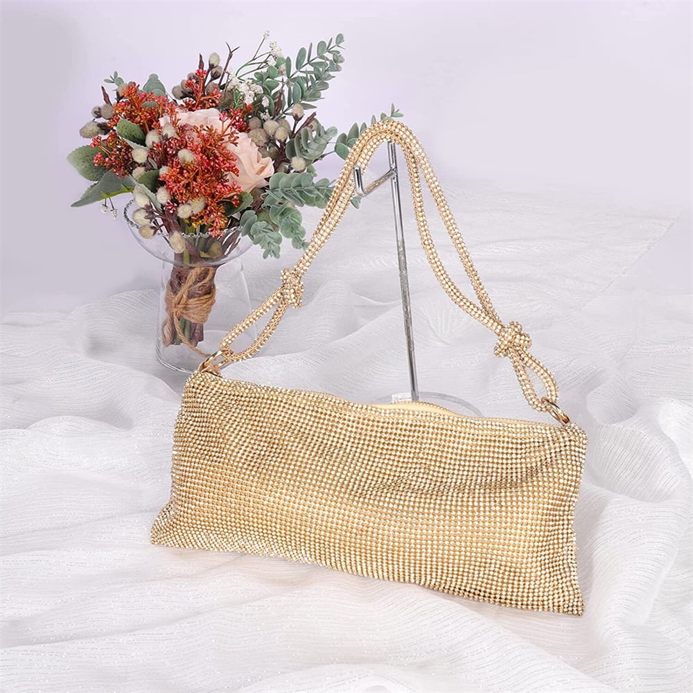 Gold Glitter Rhinestone Crystal Evening Clutch Bag G558