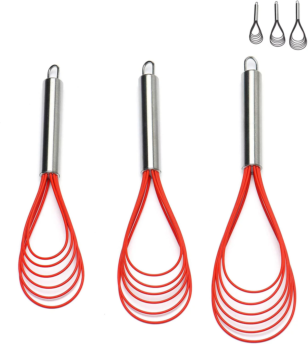 Stainless Steel 3 Pack Silicone Whisk Set I946
