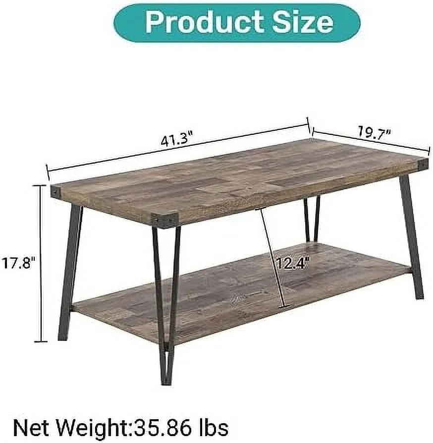 Brown Rectangular Coffee Table with Metal Frame F545544