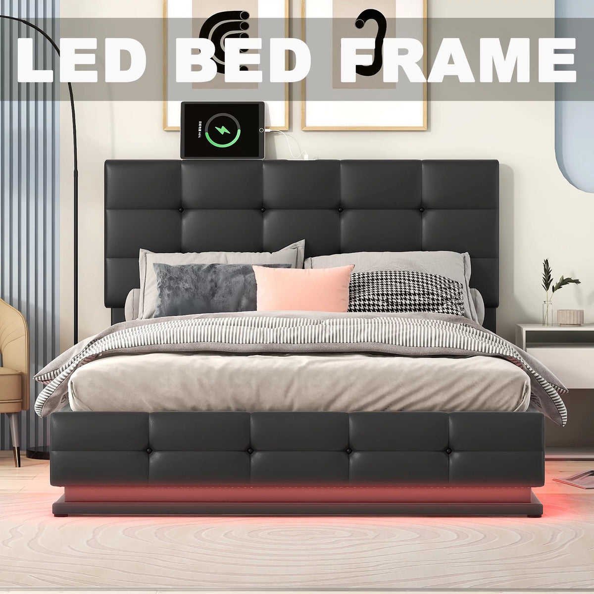 Black Full Size Upholstered Bed Frame with Lift Up Storage V58538