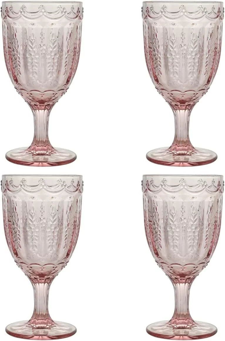 Set of 4 Pink Colored Glass Wine Goblets I68103