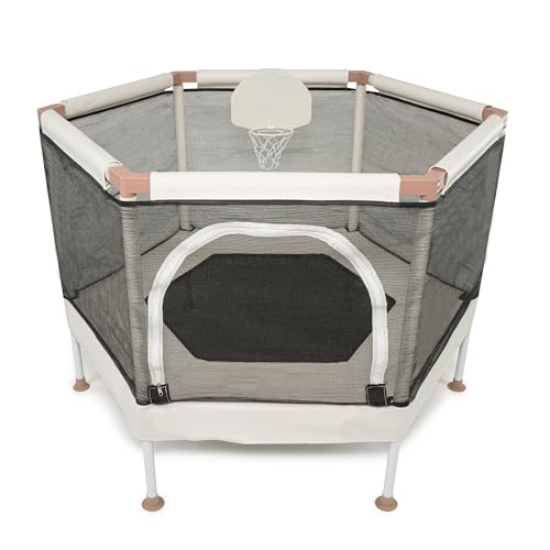 Kids Trampoline with Safety Net, Basketball Hoop, 220lb Capacity H6052